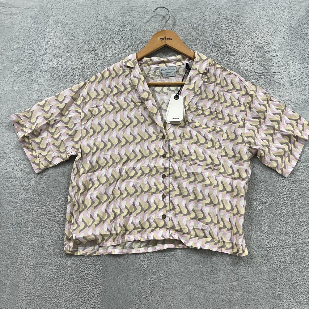 Prana Iguala Blouse Top Women S Multicolor Willow Retro Geo Button Front